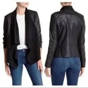 Anthropologie draped front moto biker faux leather knit jacket Medium edgy